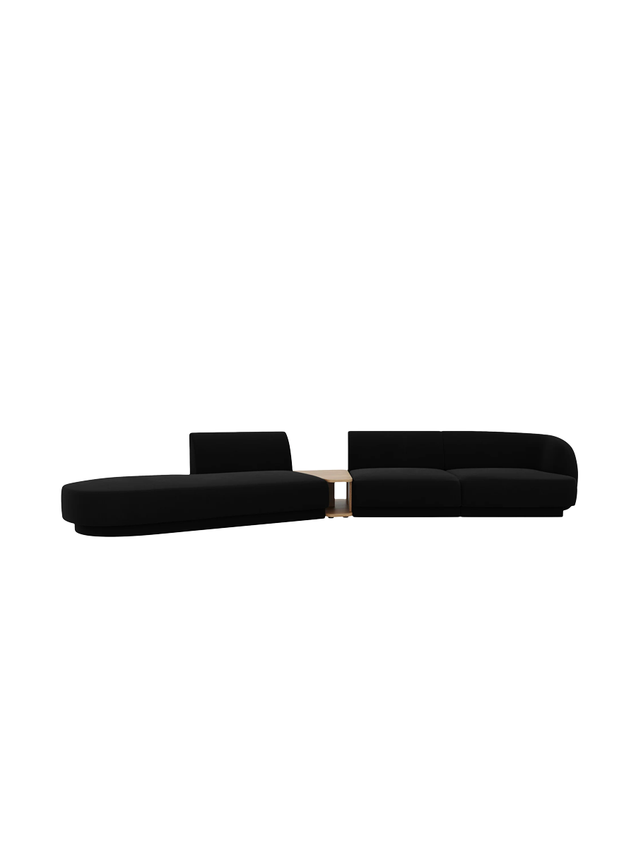 
Modulares Design Sofa „Miley“ mit Beistelltisch (4-Sitzer) - Samt Schwarz / Ottomane links