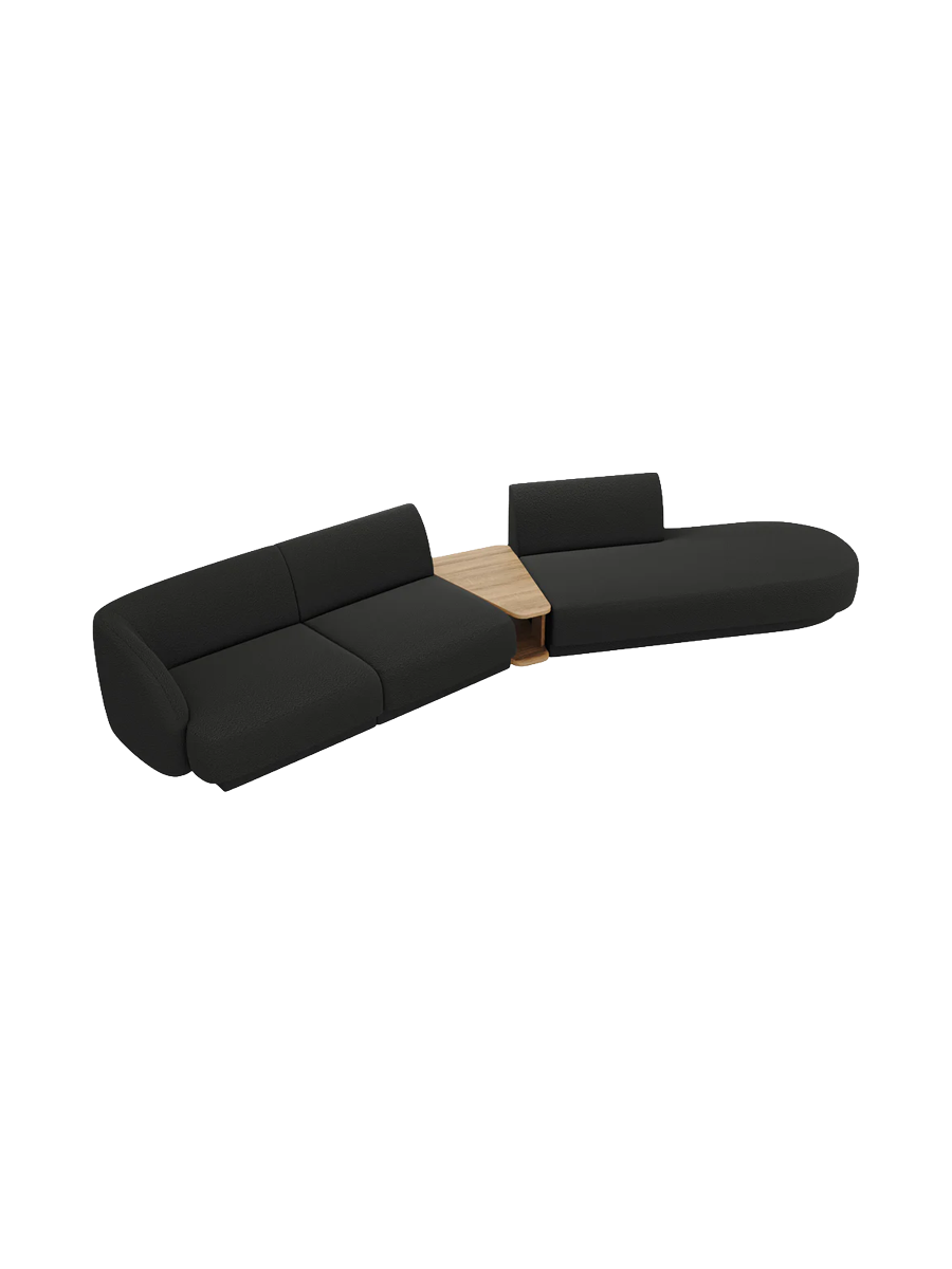 
Modulares Design Sofa „Miley“ mit Beistelltisch (4-Sitzer) - Bouclé Schwarz / Ottomane rechts