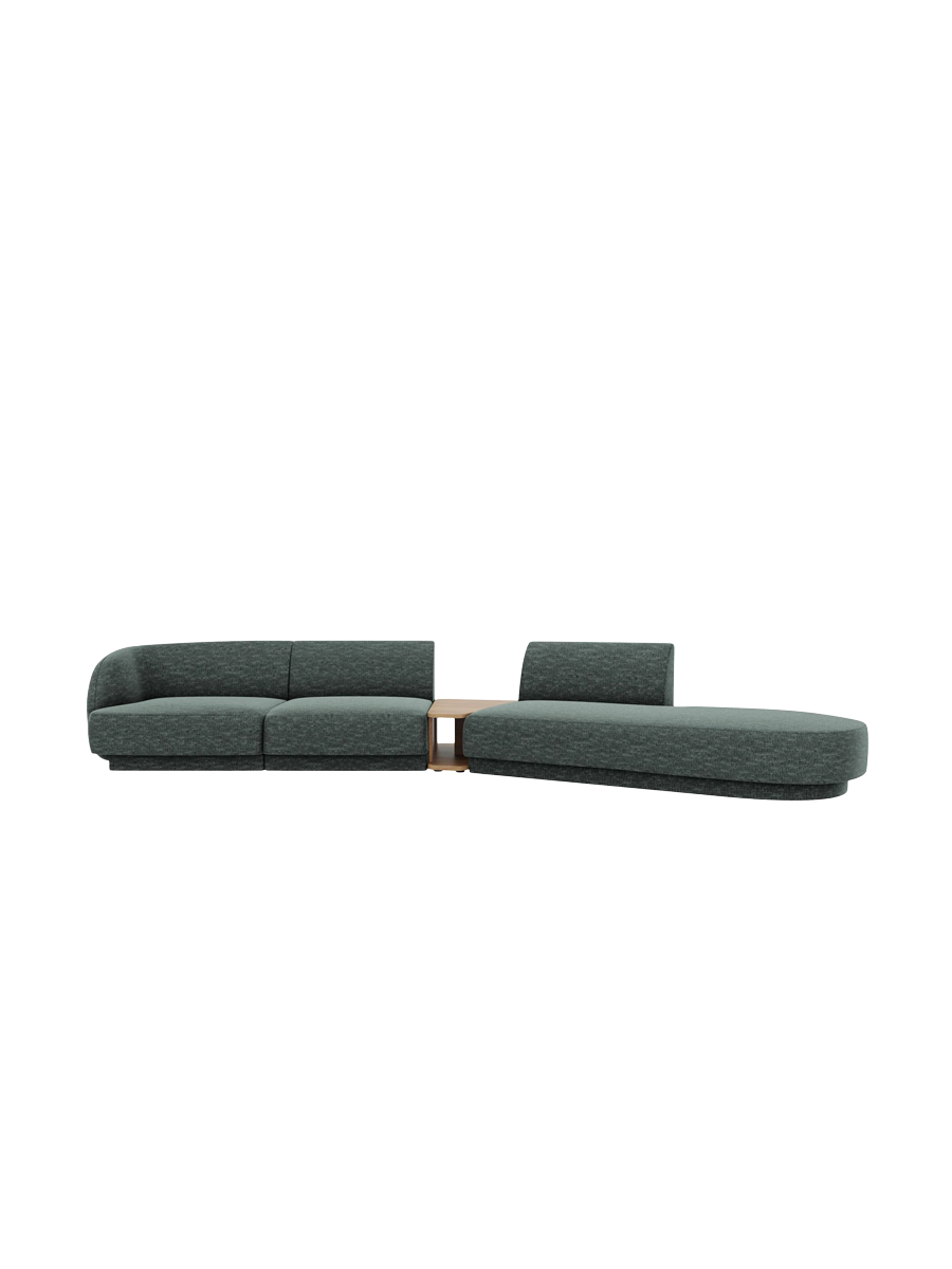 
Modulares Design Sofa „Miley“ mit Beistelltisch (4-Sitzer) - Chenille Petrol / Ottomane rechts