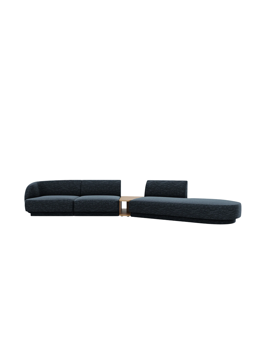 
Modulares Design Sofa „Miley“ mit Beistelltisch (4-Sitzer) - Chenille Dunkelblau / Ottomane rechts