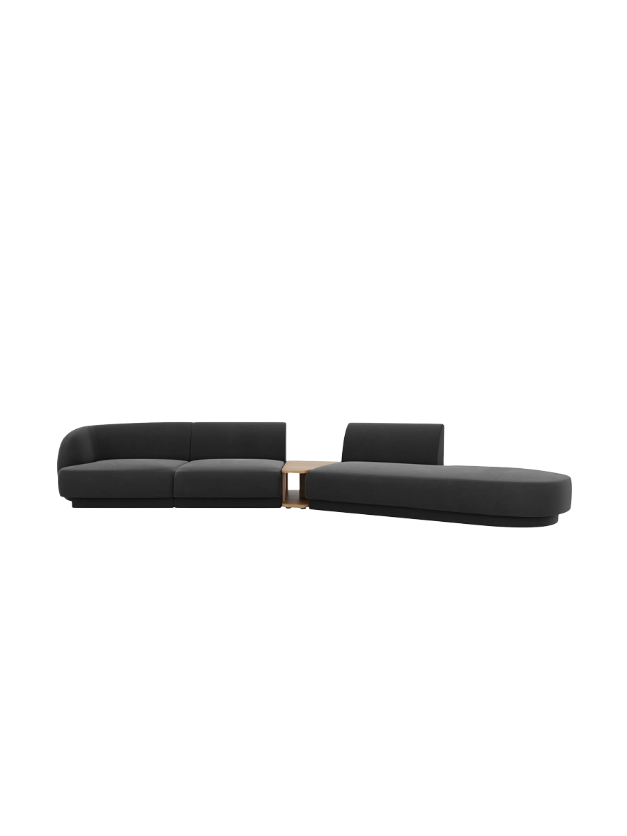 
Modulares Design Sofa „Miley“ mit Beistelltisch (4-Sitzer) - Samt Grau / Ottomane rechts