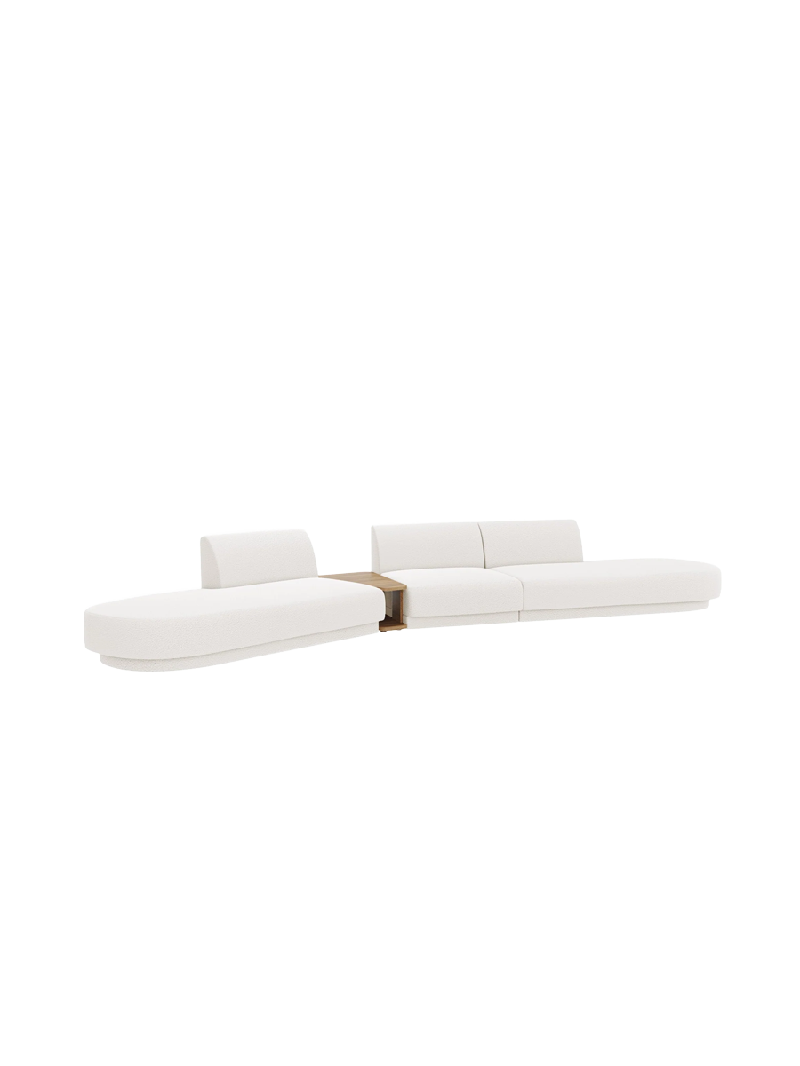 
Canapé modulaire « Miley » avec table d'appoint (5 places) - Bouclé Blanc / Côté arrondi gauche