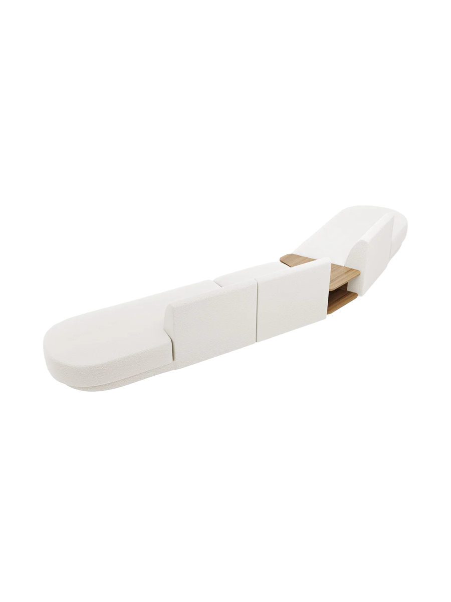 
Canapé modulaire « Miley » avec table d'appoint (5 places) - Bouclé Blanc / Côté arrondi gauche