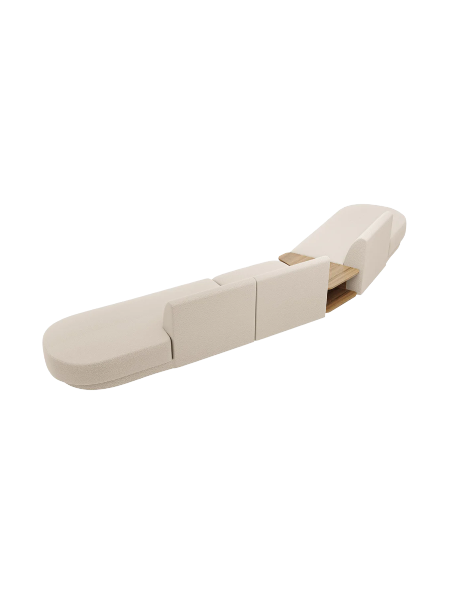
Canapé modulaire « Miley » avec table d'appoint (5 places) - Bouclé beige / Côté arrondi gauche
