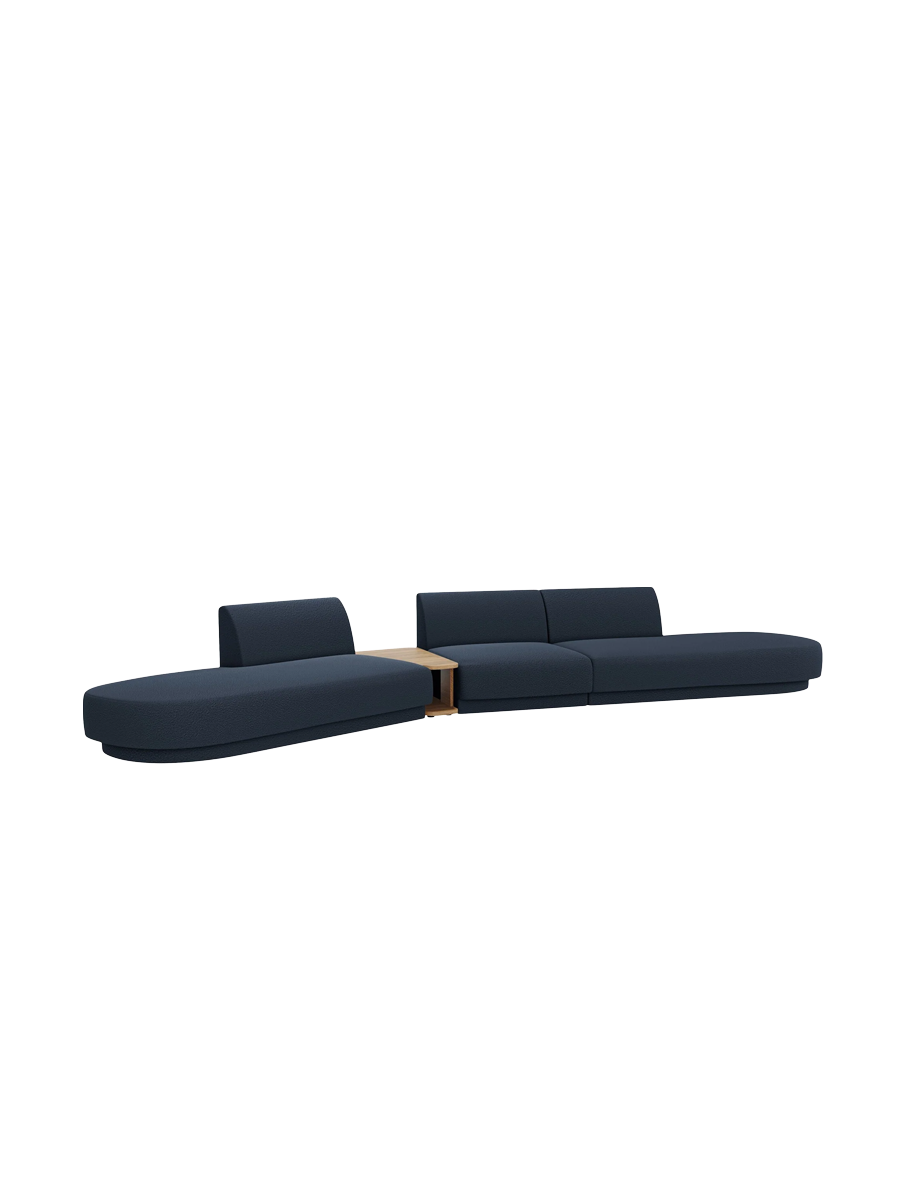 
Canapé modulaire « Miley » avec table d'appoint (5 places) - Bouclé bleu foncé / Côté arrondi gauche