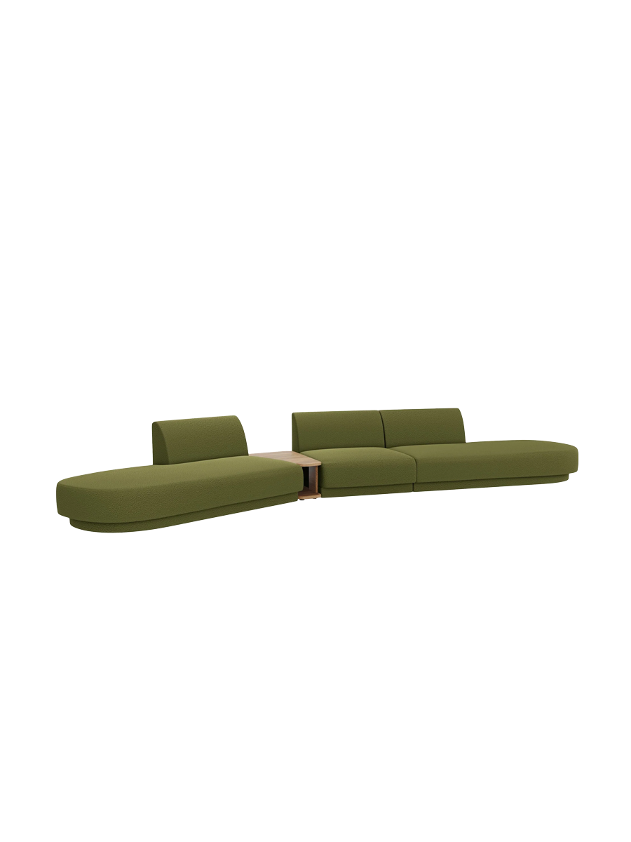 
Canapé modulaire « Miley » avec table d'appoint (5 places) - Bouclé vert olive / Côté arrondi gauche