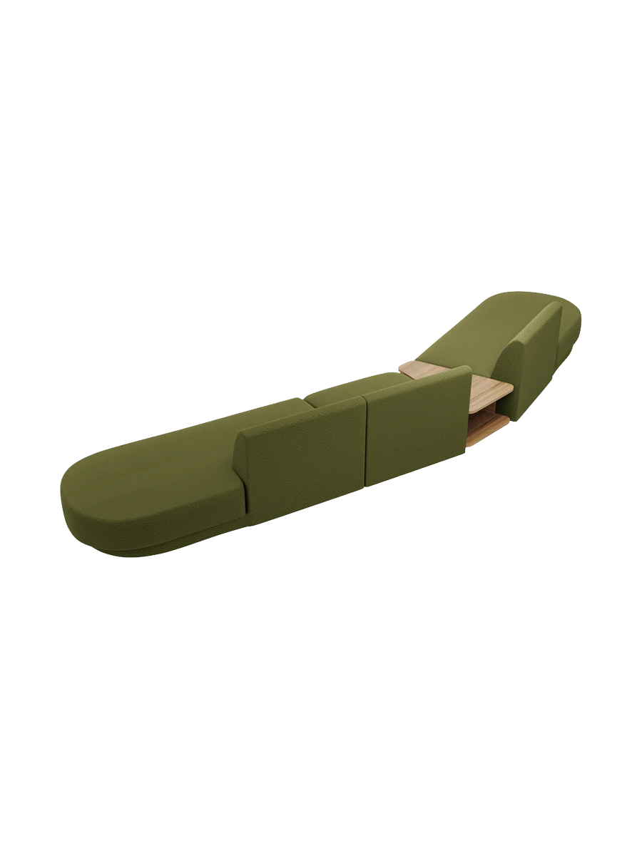 
Canapé modulaire « Miley » avec table d'appoint (5 places) - Bouclé vert olive / Côté arrondi gauche