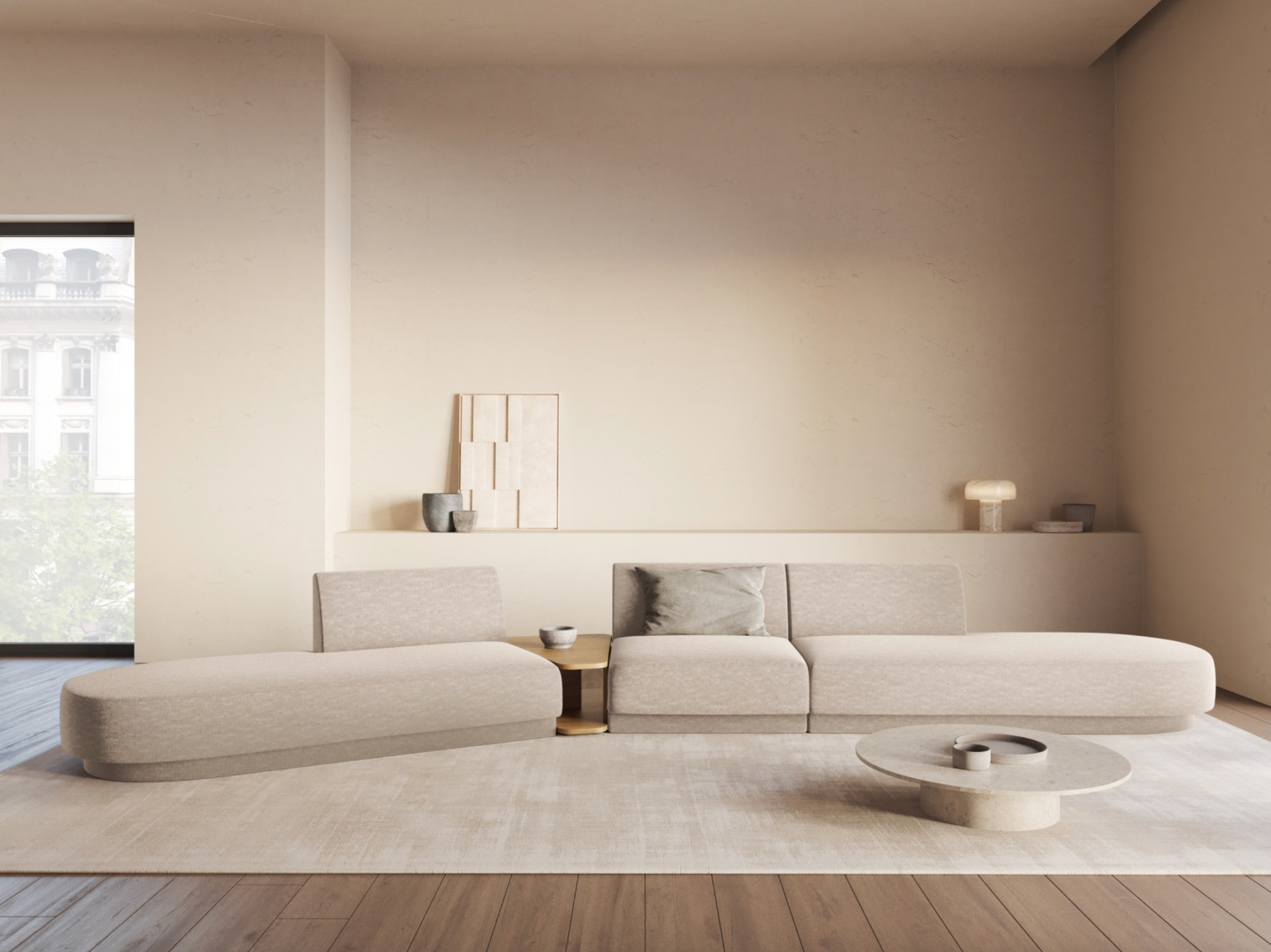 
Canapé modulaire « Miley » avec table d'appoint (5 places) - Chenille beige / Côté arrondi gauche