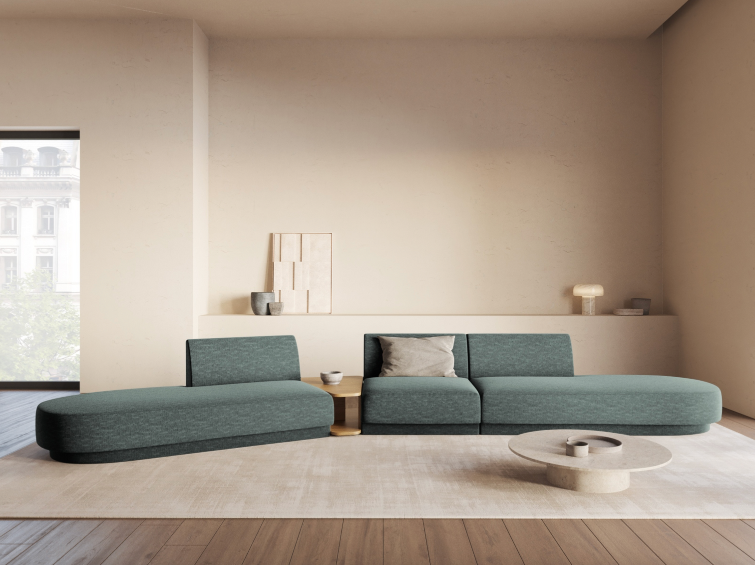 
Canapé modulaire « Miley » avec table d'appoint (5 places) - Chenille Pétrole / Côté arrondi gauche