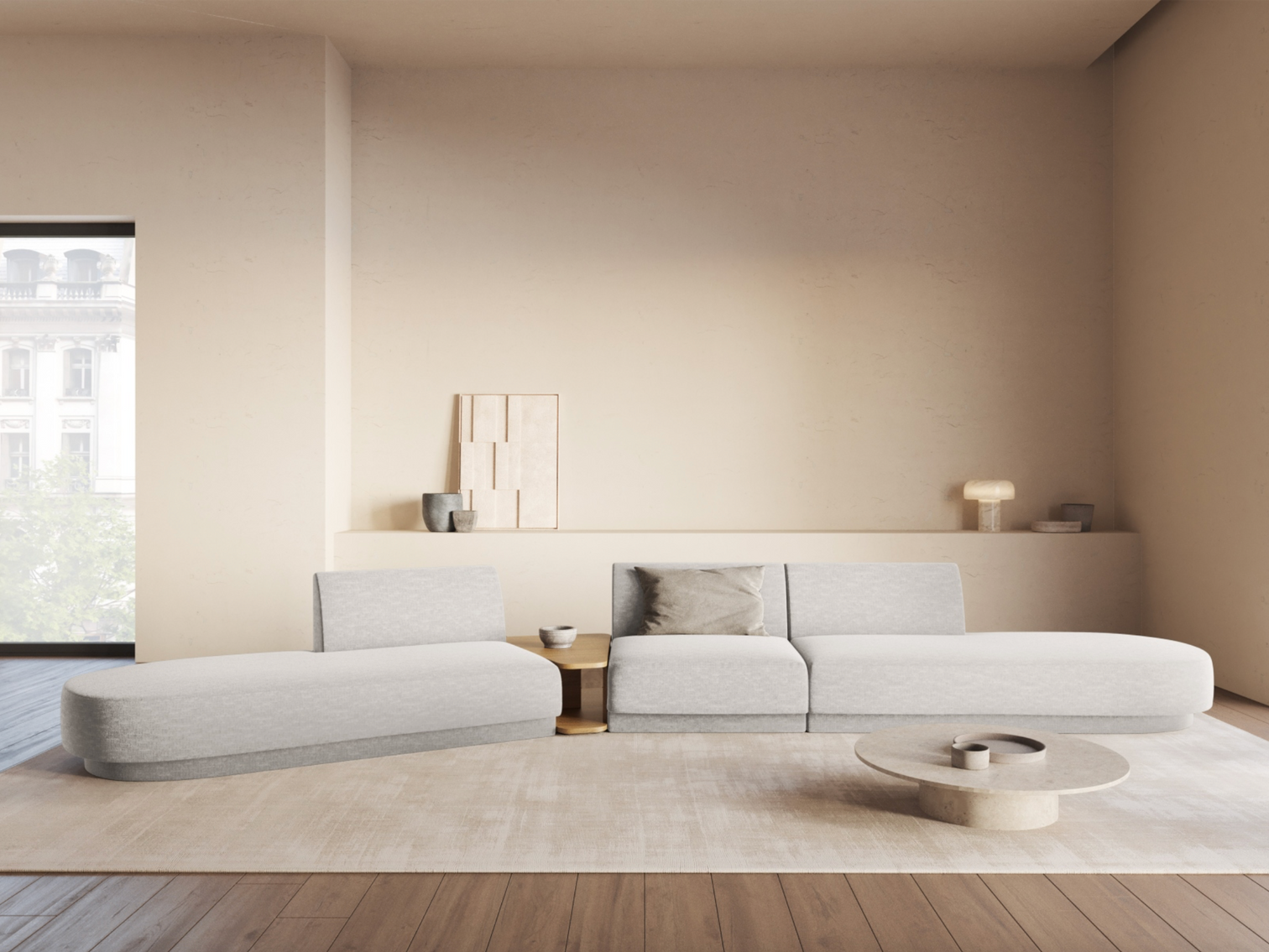 
Canapé modulaire « Miley » avec table d'appoint (5 places) - Chenille Gris clair / Côté arrondi gauche