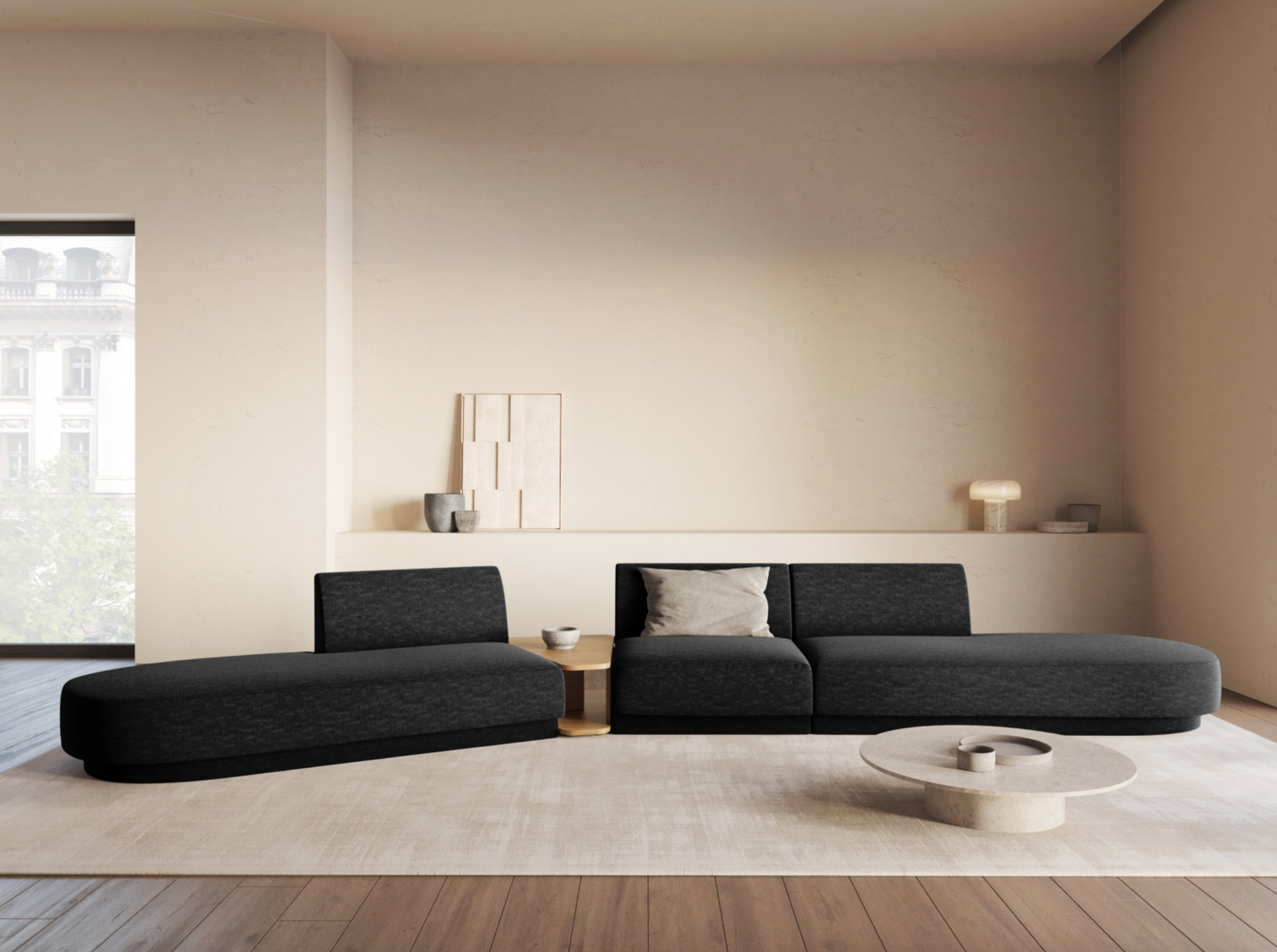 
Canapé modulaire « Miley » avec table d'appoint (5 places) - Chenille noire / Côté arrondi gauche
