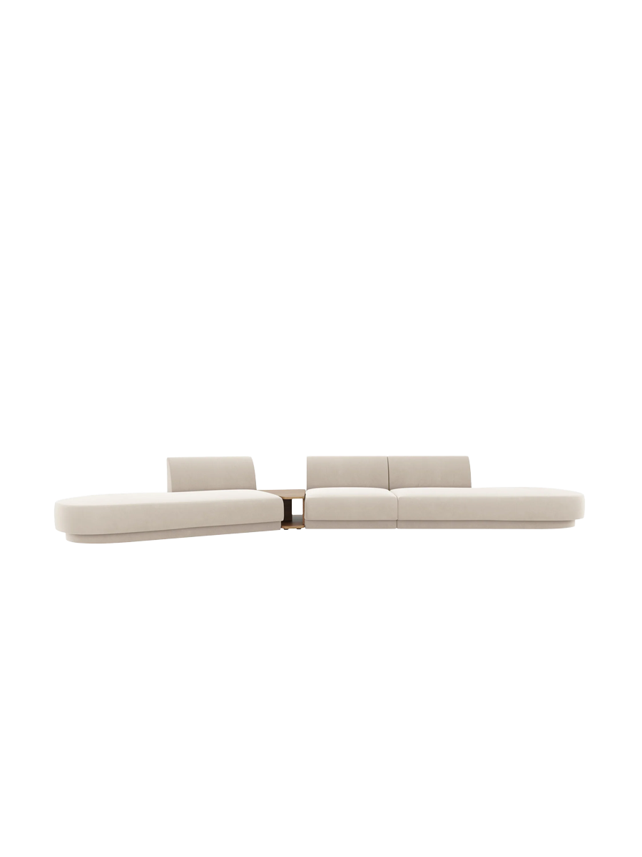 
Canapé modulaire « Miley » avec table d'appoint (5 places) - Velours beige clair / Côté arrondi gauche