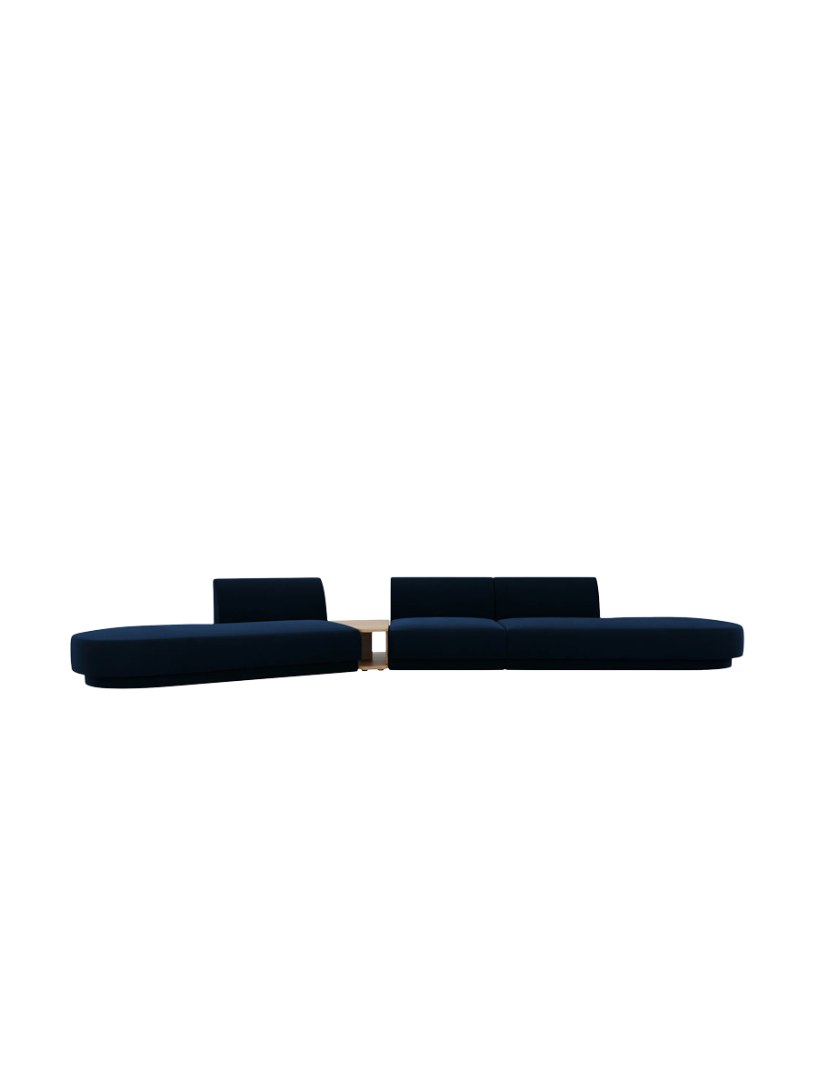 
Canapé modulaire « Miley » avec table d'appoint (5 places) - Velours bleu roi / Côté arrondi gauche