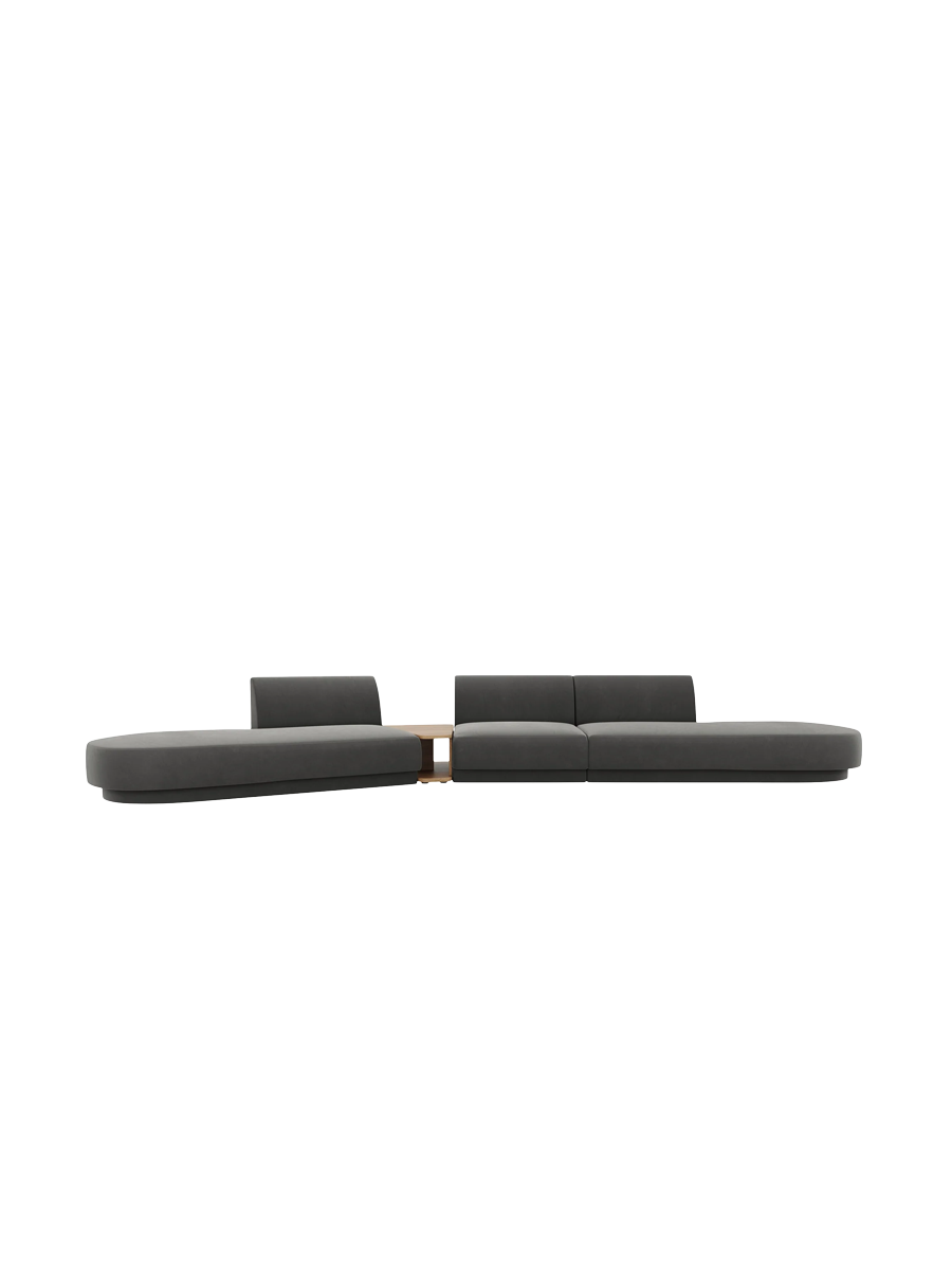 
Canapé modulaire « Miley » avec table d'appoint (5 places) - Velours gris clair / Côté arrondi gauche