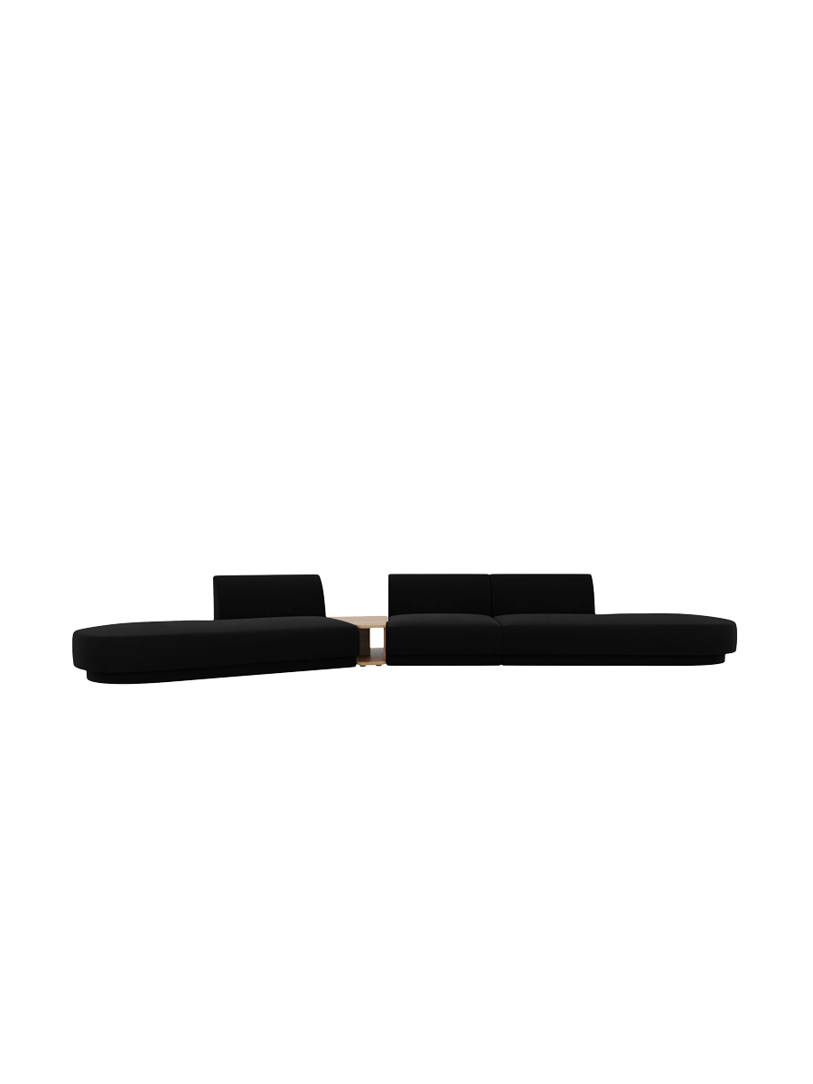 
Canapé modulaire « Miley » avec table d'appoint (5 places) - Velours noir / Côté arrondi gauche