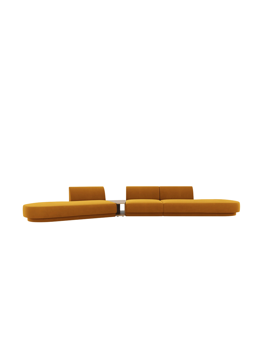
Canapé modulaire « Miley » avec table d'appoint (5 places) - Velours Jaune Moutarde / Côté arrondi gauche