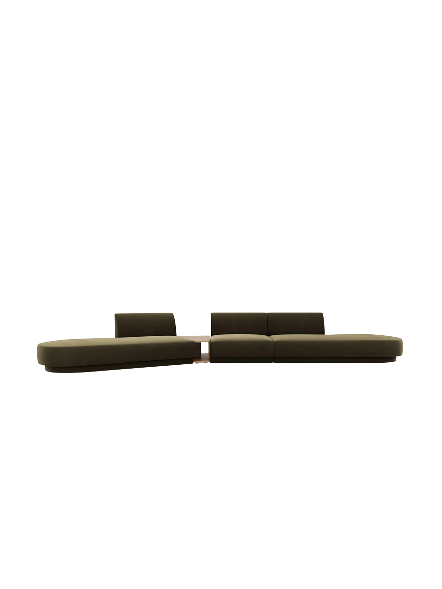 
Canapé modulaire « Miley » avec table d'appoint (5 places) - Velours vert / Côté arrondi gauche