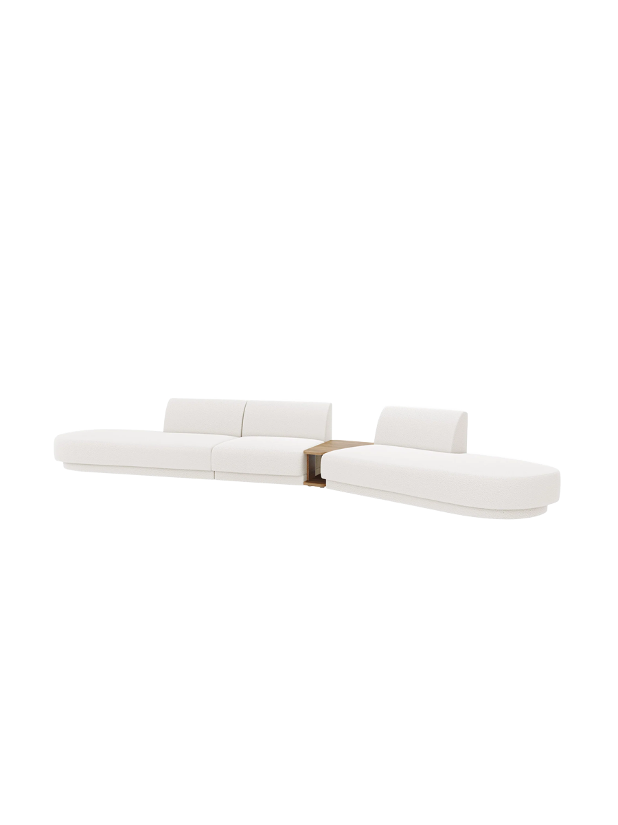 
Canapé modulaire « Miley » avec table d'appoint (5 places) - Bouclé Blanc / Côté arrondi droit