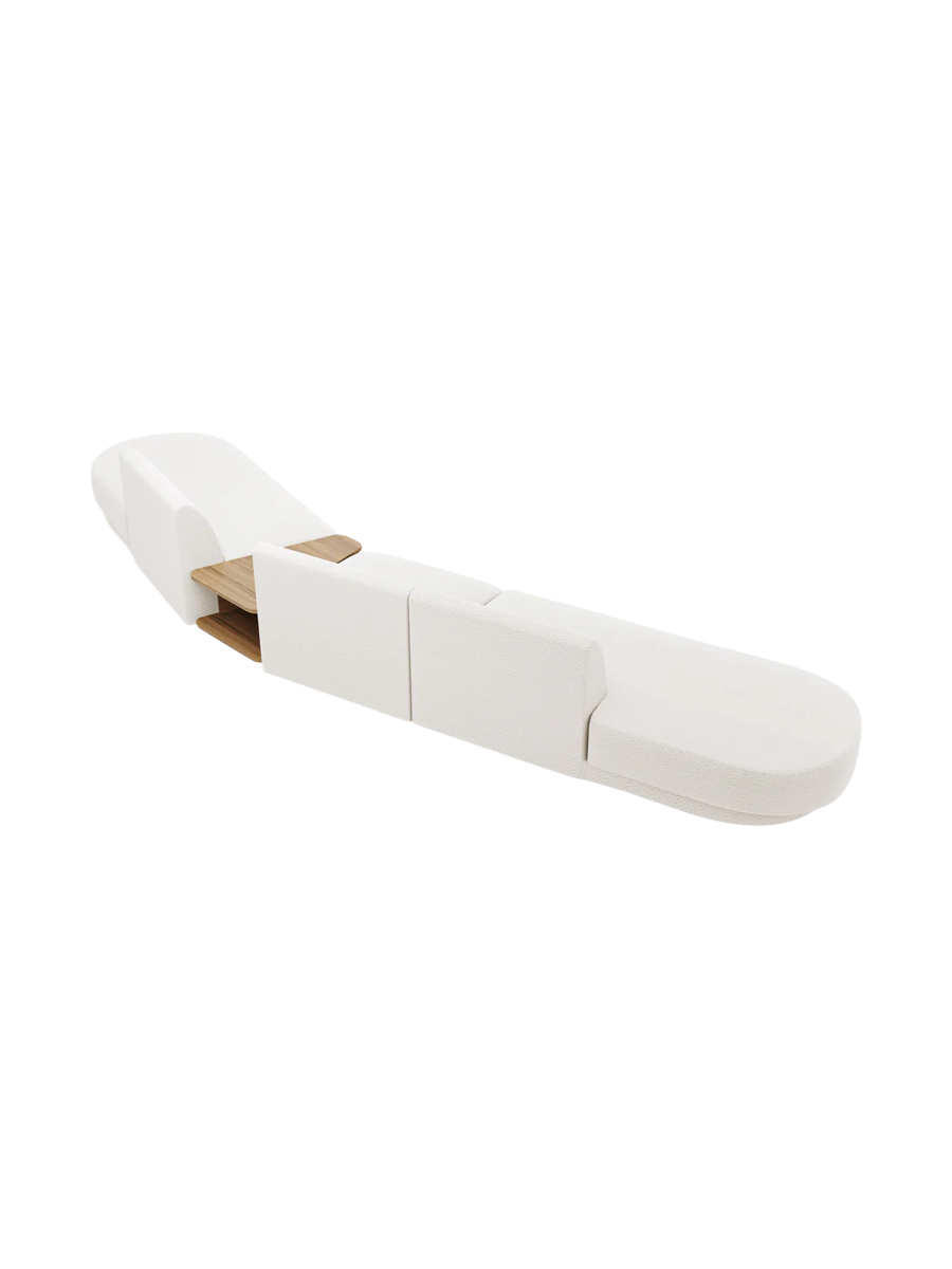 
Canapé modulaire « Miley » avec table d'appoint (5 places) - Bouclé Blanc / Côté arrondi droit