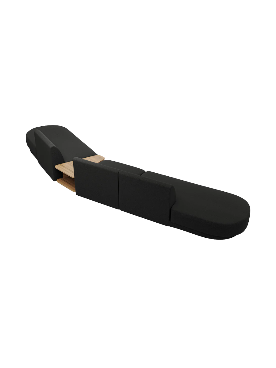 
Canapé modulaire « Miley » avec table d'appoint (5 places) - Bouclé Noir / Côté arrondi droit