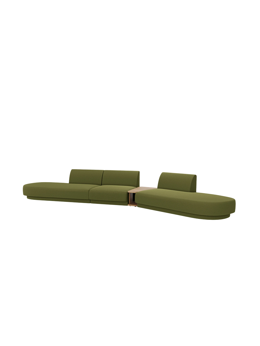
Canapé modulaire « Miley » avec table d'appoint (5 places) - Bouclé vert olive / Côté arrondi droit