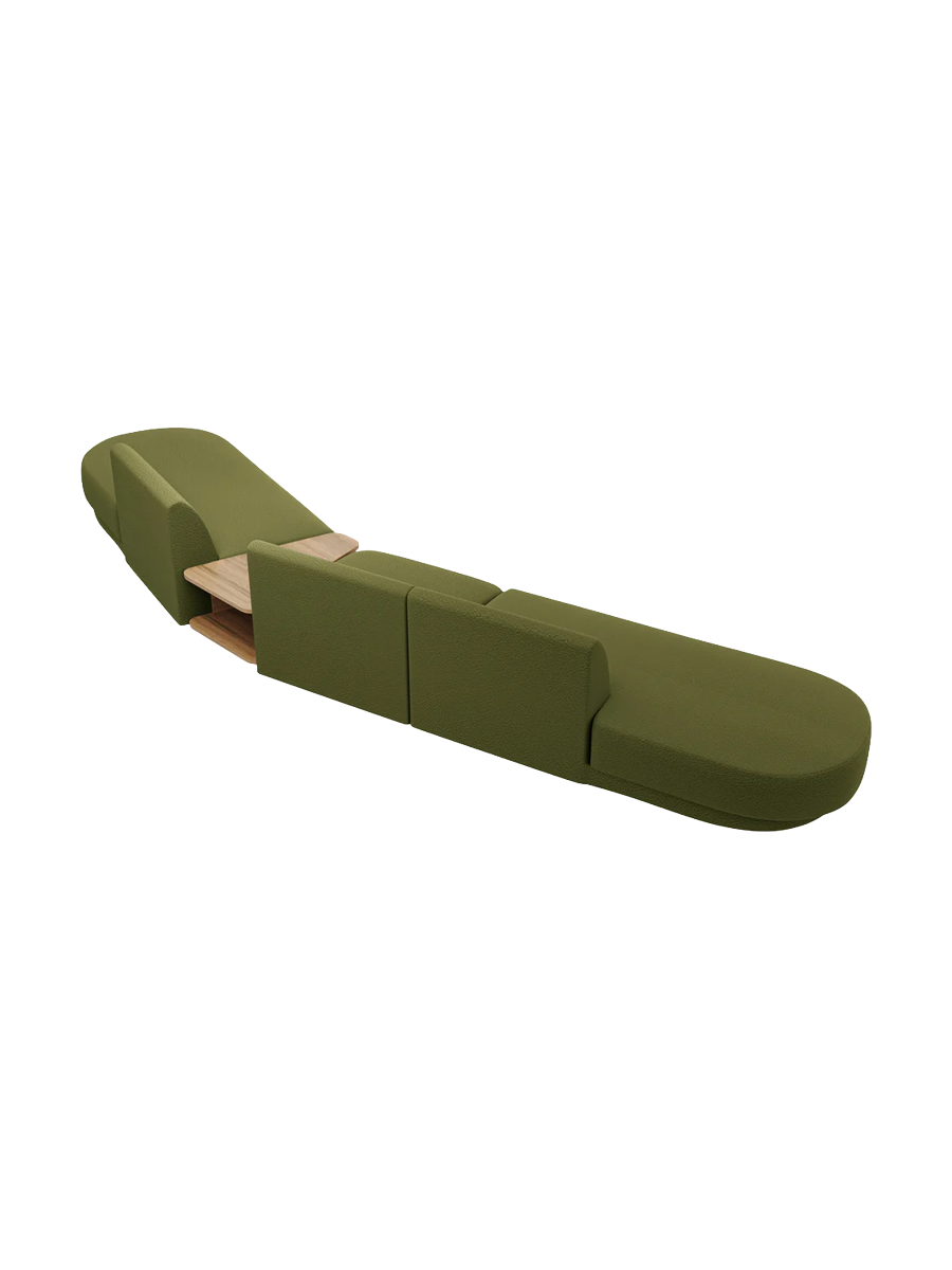 
Canapé modulaire « Miley » avec table d'appoint (5 places) - Bouclé vert olive / Côté arrondi droit