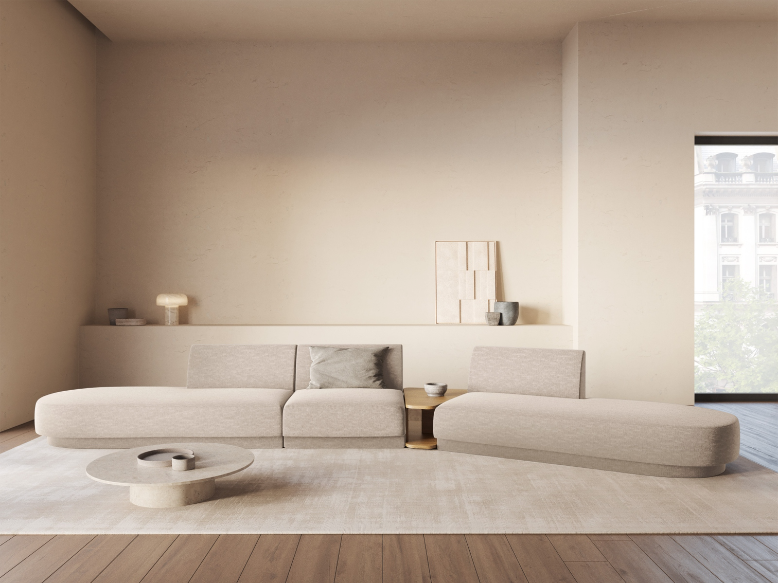 
Canapé modulaire « Miley » avec table d'appoint (5 places) - Chenille beige / Côté arrondi droit