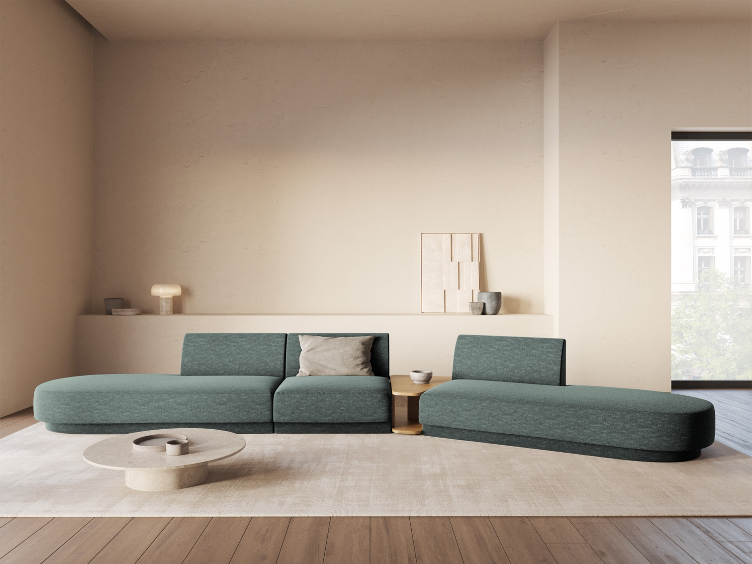 
Canapé modulaire « Miley » avec table d'appoint (5 places) - Chenille Pétrole / Côté arrondi droit