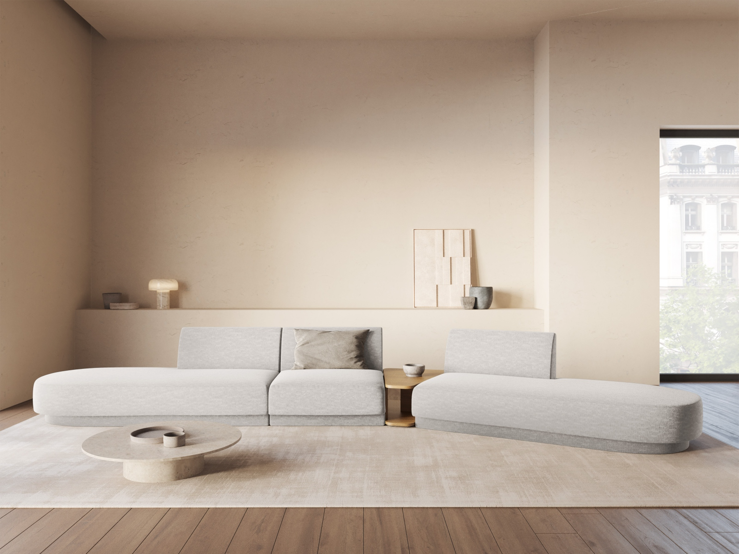 
Canapé modulaire « Miley » avec table d'appoint (5 places) - Chenille Gris clair / Côté arrondi droit