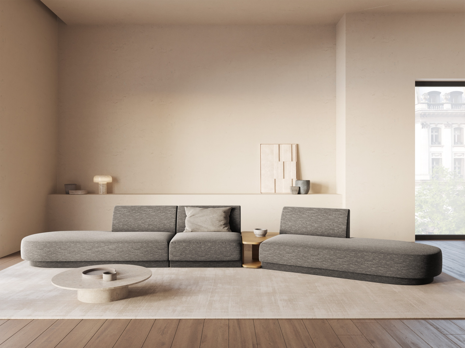 
Canapé modulaire « Miley » avec table d'appoint (5 places) - Chenille grise / Côté arrondi droit