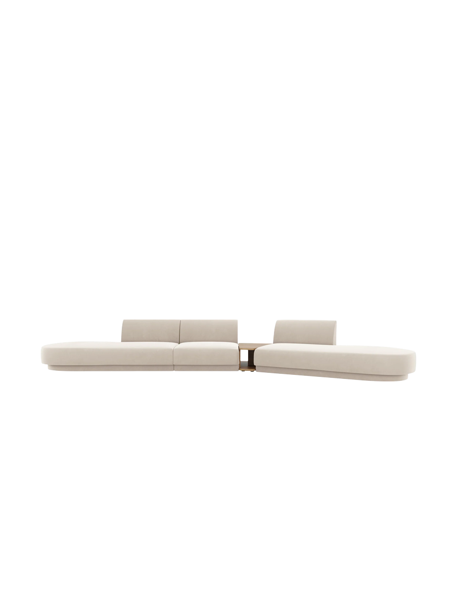 
Canapé modulaire « Miley » avec table d'appoint (5 places) - Velours beige clair / Côté arrondi droit