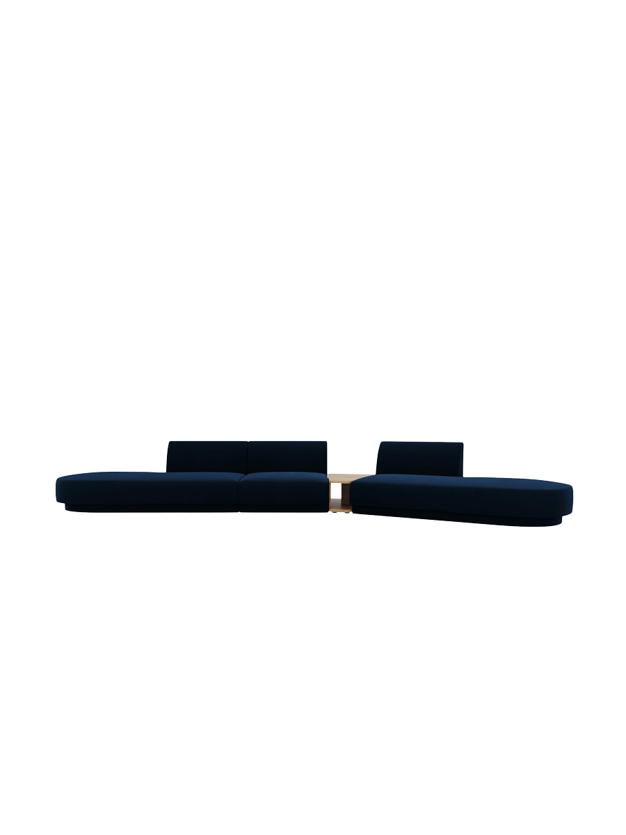 
Canapé modulaire « Miley » avec table d'appoint (5 places) - Velours bleu roi / Côté arrondi droit