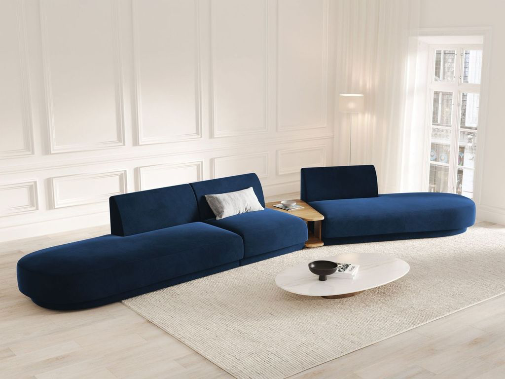 
Canapé modulaire « Miley » avec table d'appoint (5 places) - Velours bleu roi / Côté arrondi droit