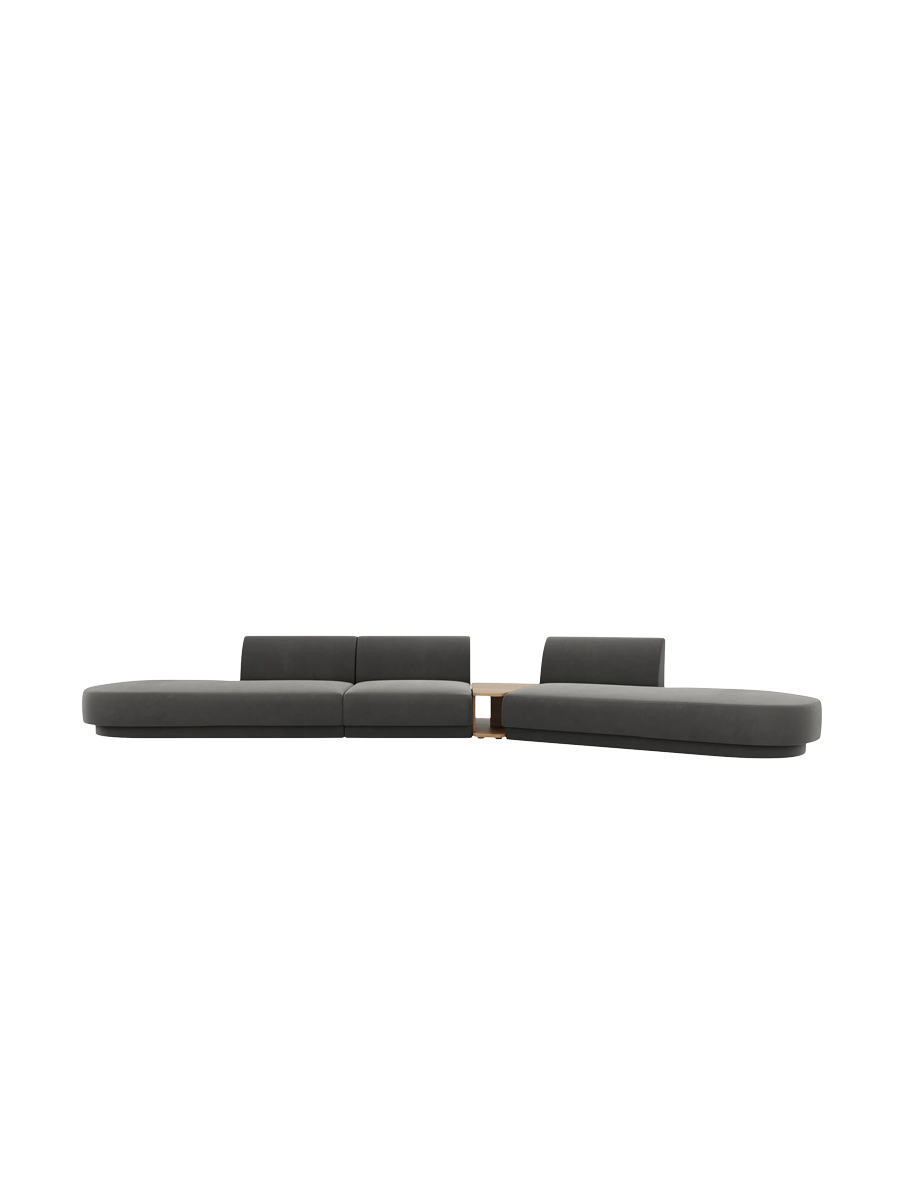 
Canapé modulaire « Miley » avec table d'appoint (5 places) - Velours gris clair / Côté arrondi droit
