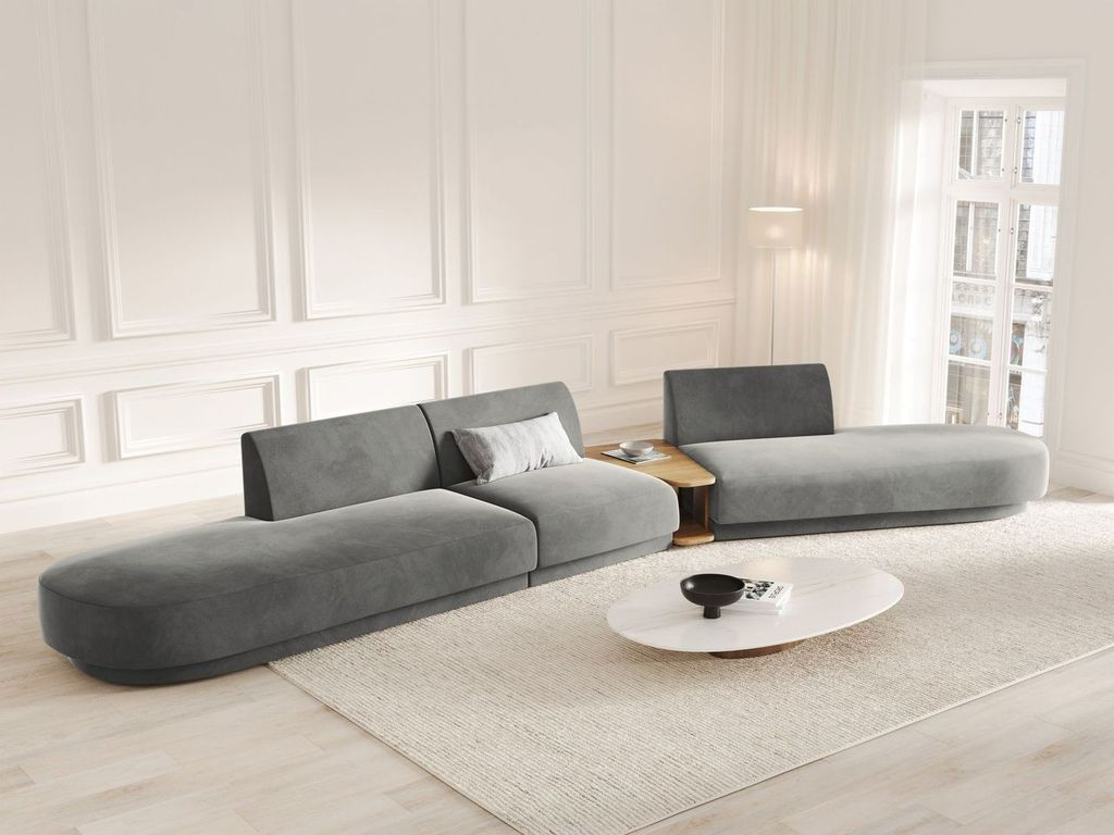 
Canapé modulaire « Miley » avec table d'appoint (5 places) - Velours gris clair / Côté arrondi droit