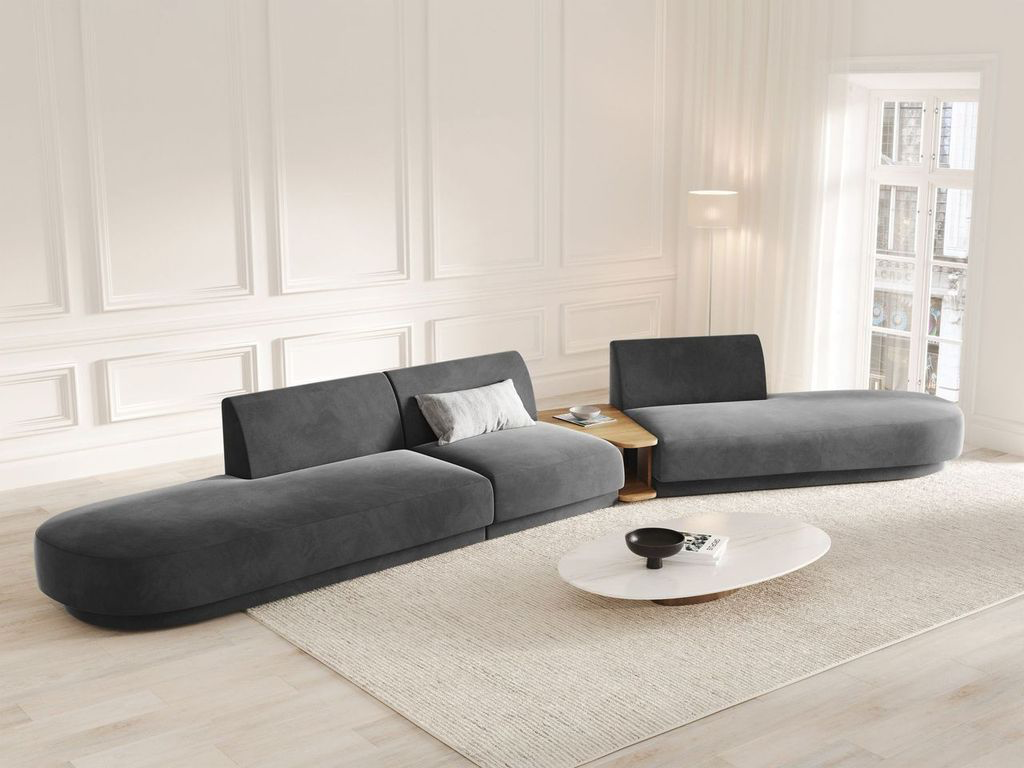 
Canapé modulaire « Miley » avec table d'appoint (5 places) - Velours Gris / Côté arrondi droit