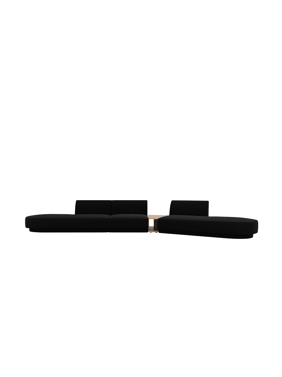 
Canapé modulaire « Miley » avec table d'appoint (5 places) - Velours noir / Côté arrondi droit