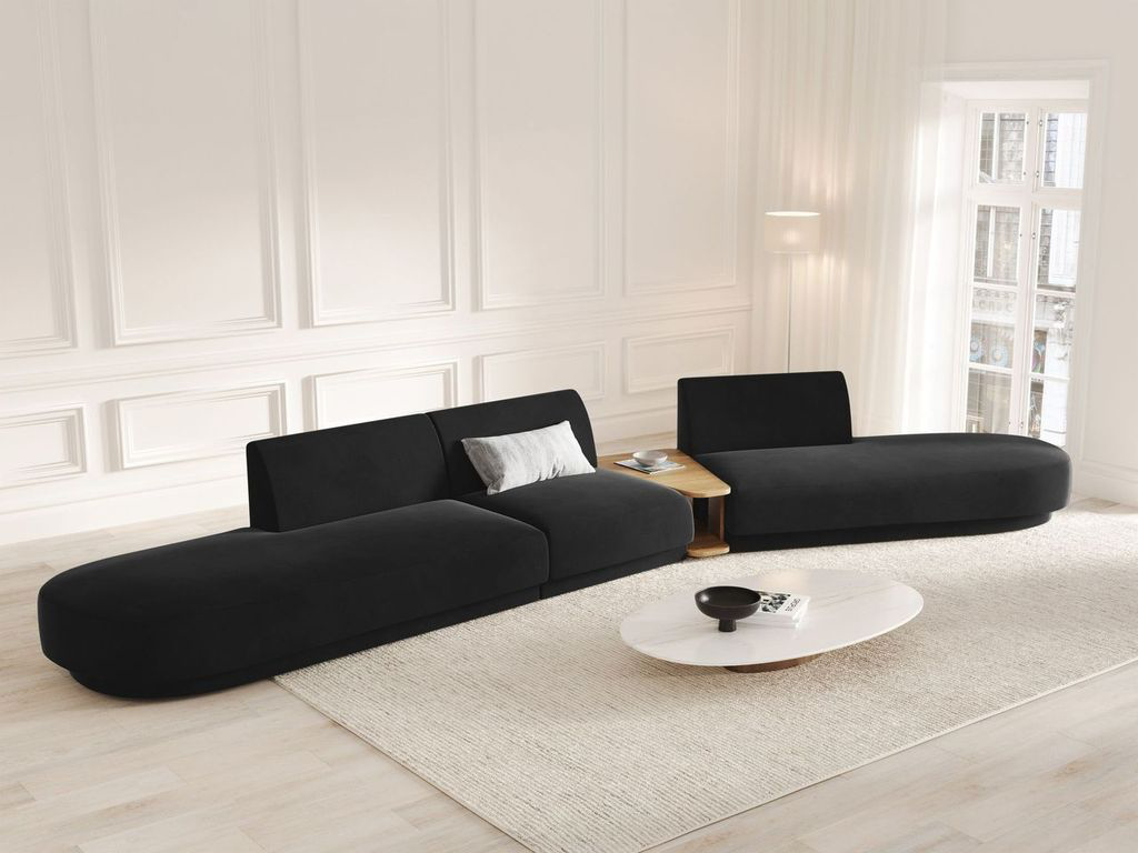 
Canapé modulaire « Miley » avec table d'appoint (5 places) - Velours noir / Côté arrondi droit