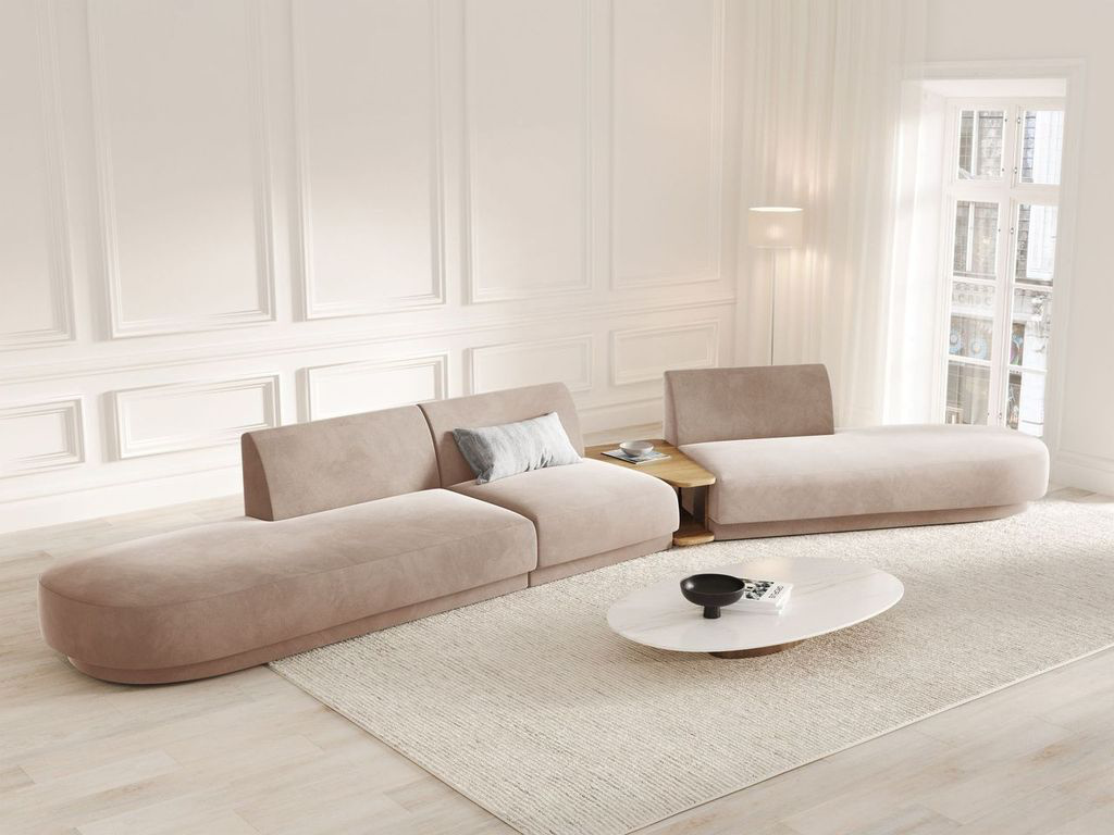 
Canapé modulaire « Miley » avec table d'appoint (5 places) - Cappuccino velouté / Côté arrondi droit