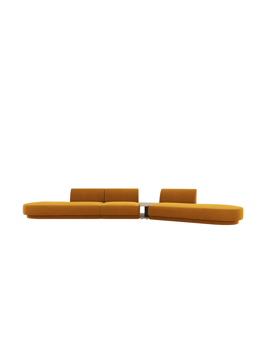 
Canapé modulaire « Miley » avec table d'appoint (5 places) - Velours Jaune Moutarde / Côté arrondi droit