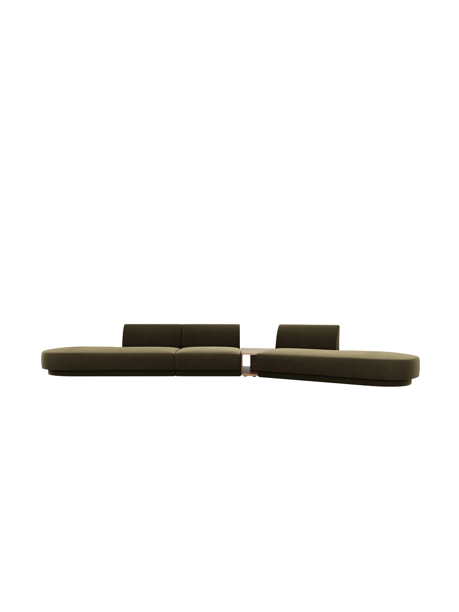 
Canapé modulaire « Miley » avec table d'appoint (5 places) - Velours vert / Côté arrondi droit
