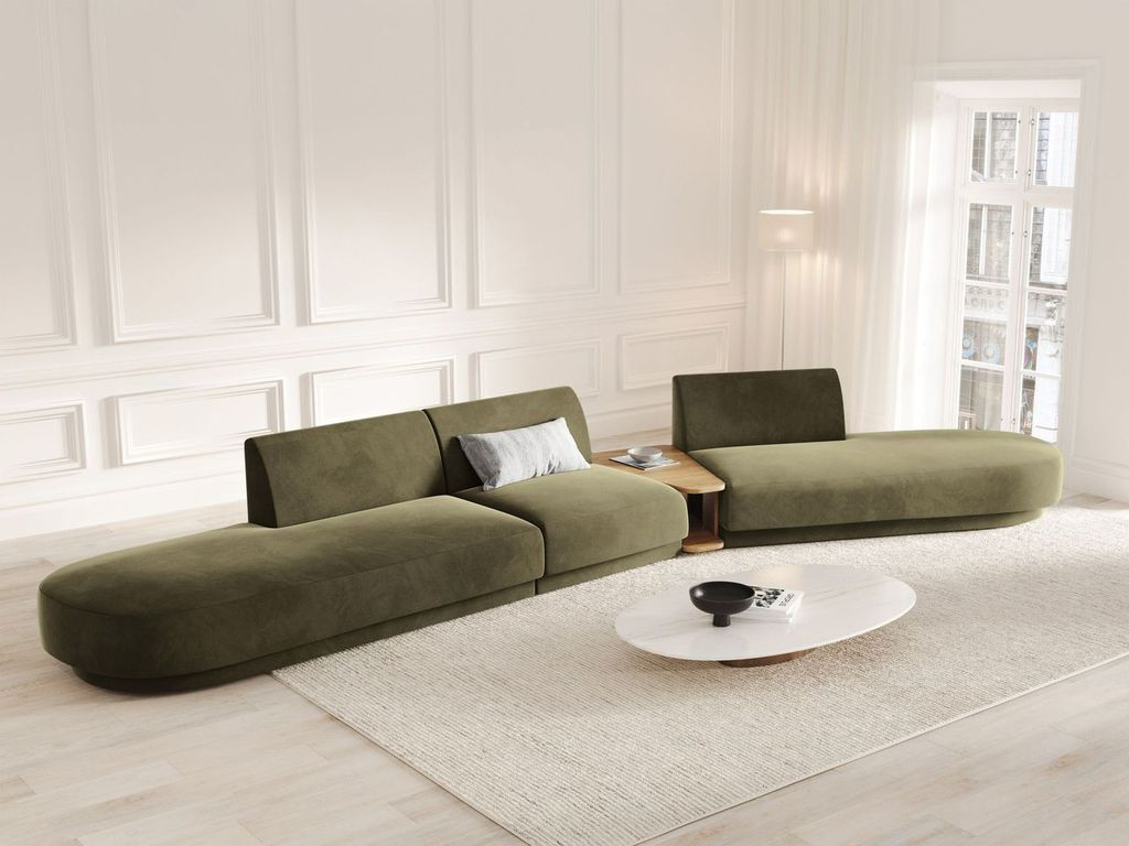 
Canapé modulaire « Miley » avec table d'appoint (5 places) - Velours vert / Côté arrondi droit