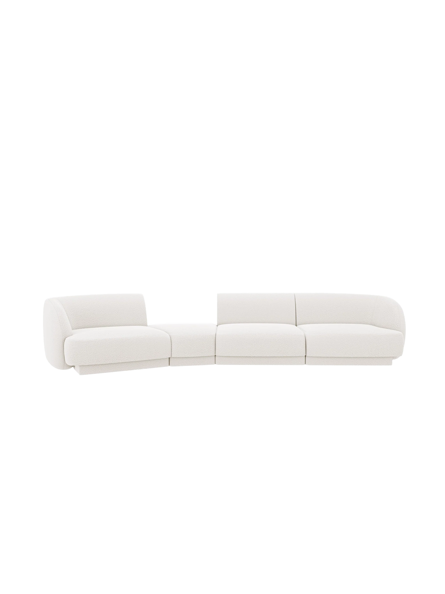 
Modulares Design Sofa „Miley“ mit abgerundeter Form (6-Sitzer) - Bouclé Weiss / Abgerundete Seite links