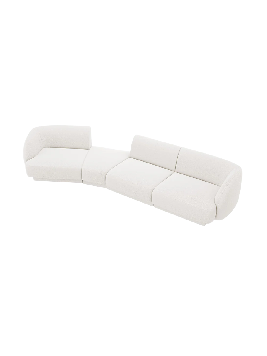 
Modulares Design Sofa „Miley“ mit abgerundeter Form (6-Sitzer) - Bouclé Weiss / Abgerundete Seite links