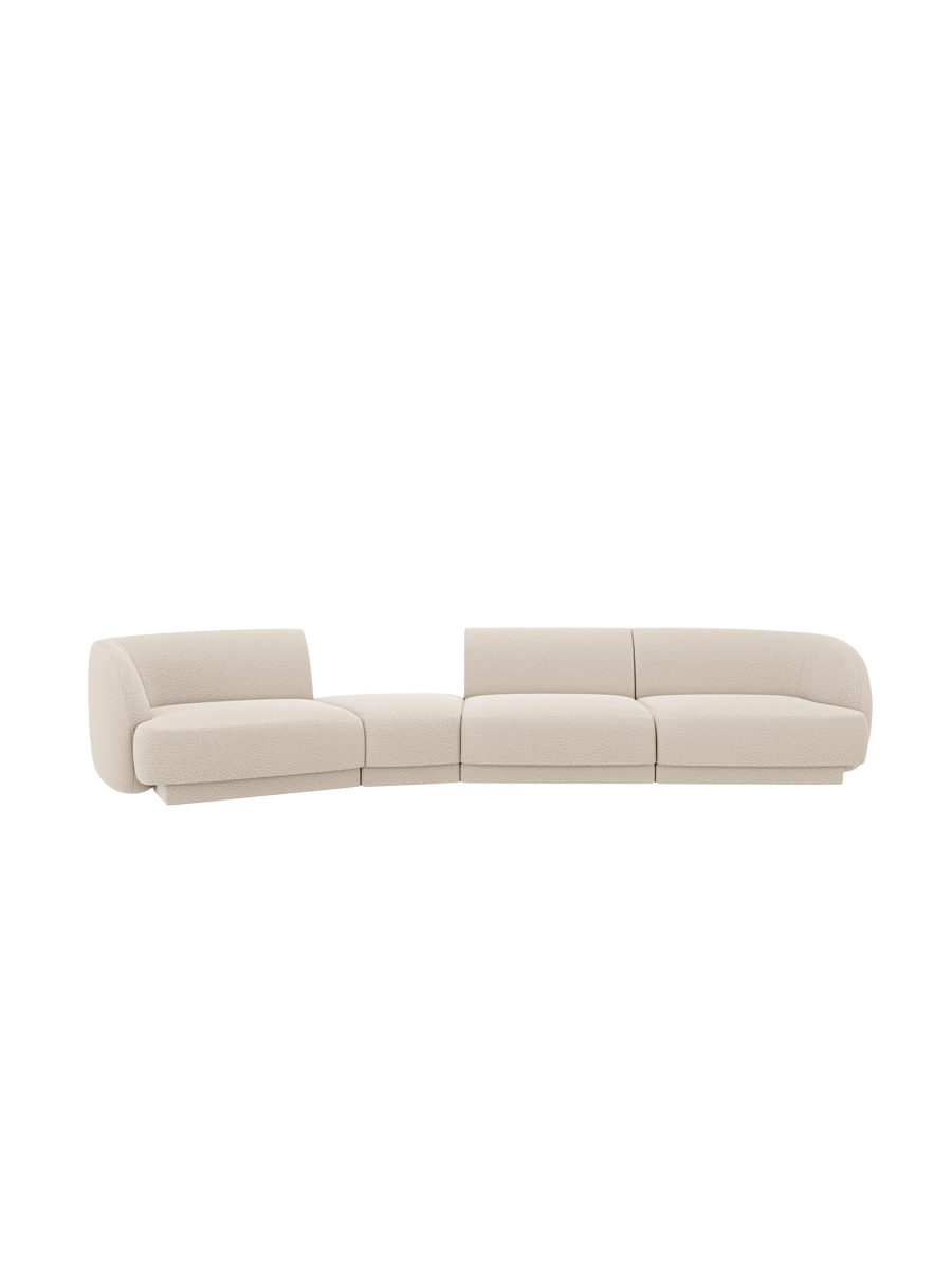 
Modulares Design Sofa „Miley“ mit abgerundeter Form (6-Sitzer) - Bouclé Beige / Abgerundete Seite links