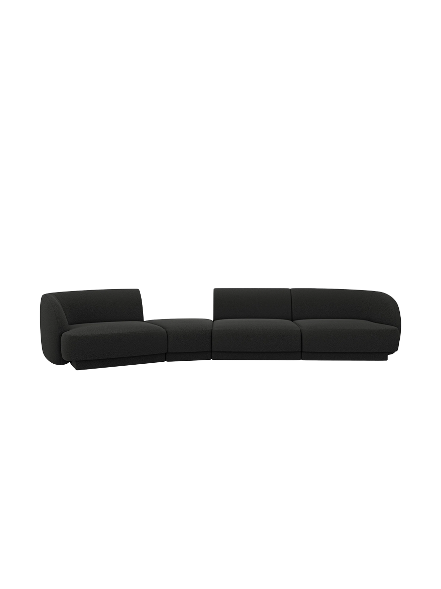 
Modulares Design Sofa „Miley“ mit abgerundeter Form (6-Sitzer) - Bouclé Schwarz / Abgerundete Seite links