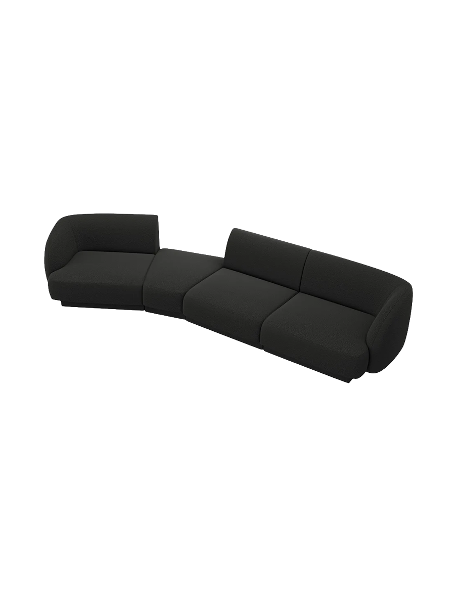 
Modulares Design Sofa „Miley“ mit abgerundeter Form (6-Sitzer) - Bouclé Schwarz / Abgerundete Seite links