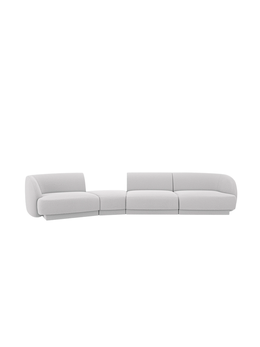 
Modulares Design Sofa „Miley“ mit abgerundeter Form (6-Sitzer) - Bouclé Hellgrau / Abgerundete Seite links