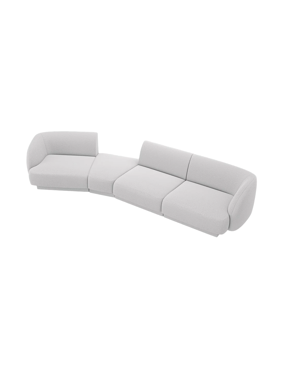 
Modulares Design Sofa „Miley“ mit abgerundeter Form (6-Sitzer) - Bouclé Hellgrau / Abgerundete Seite links