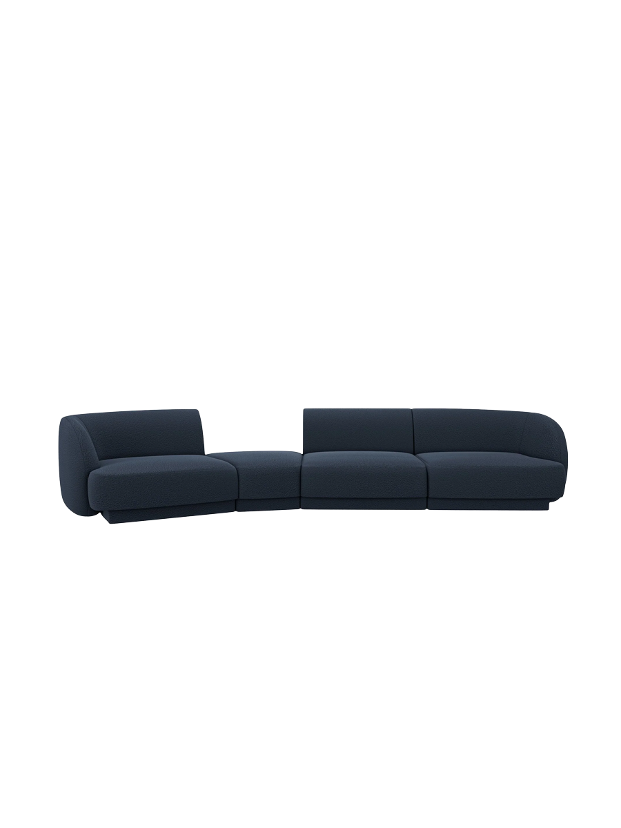 
Modulares Design Sofa „Miley“ mit abgerundeter Form (6-Sitzer) - Bouclé Dunkelblau / Abgerundete Seite links